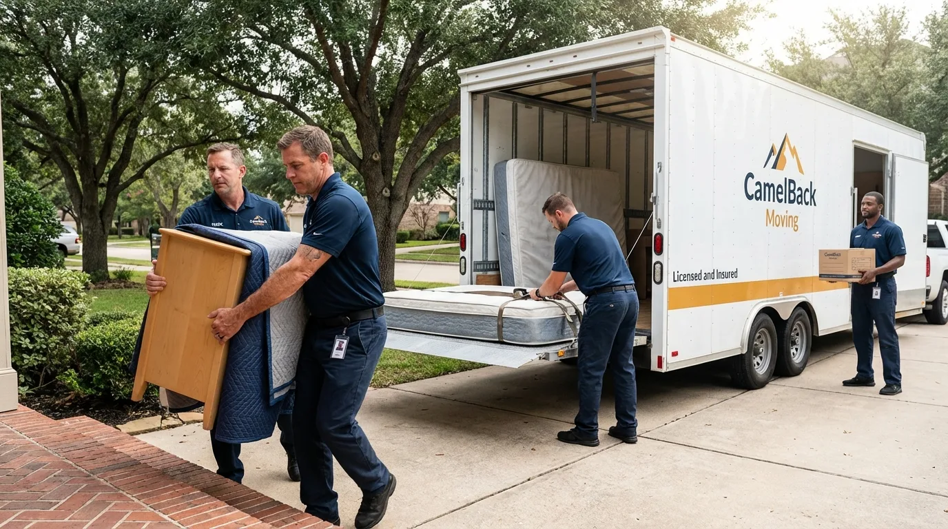 Crew loading residential truck for cross-state move from Houma, LA