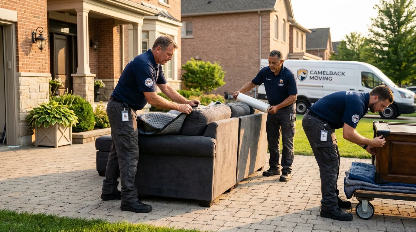 Large estate moving crew wrapping furniture in Houma, LA
